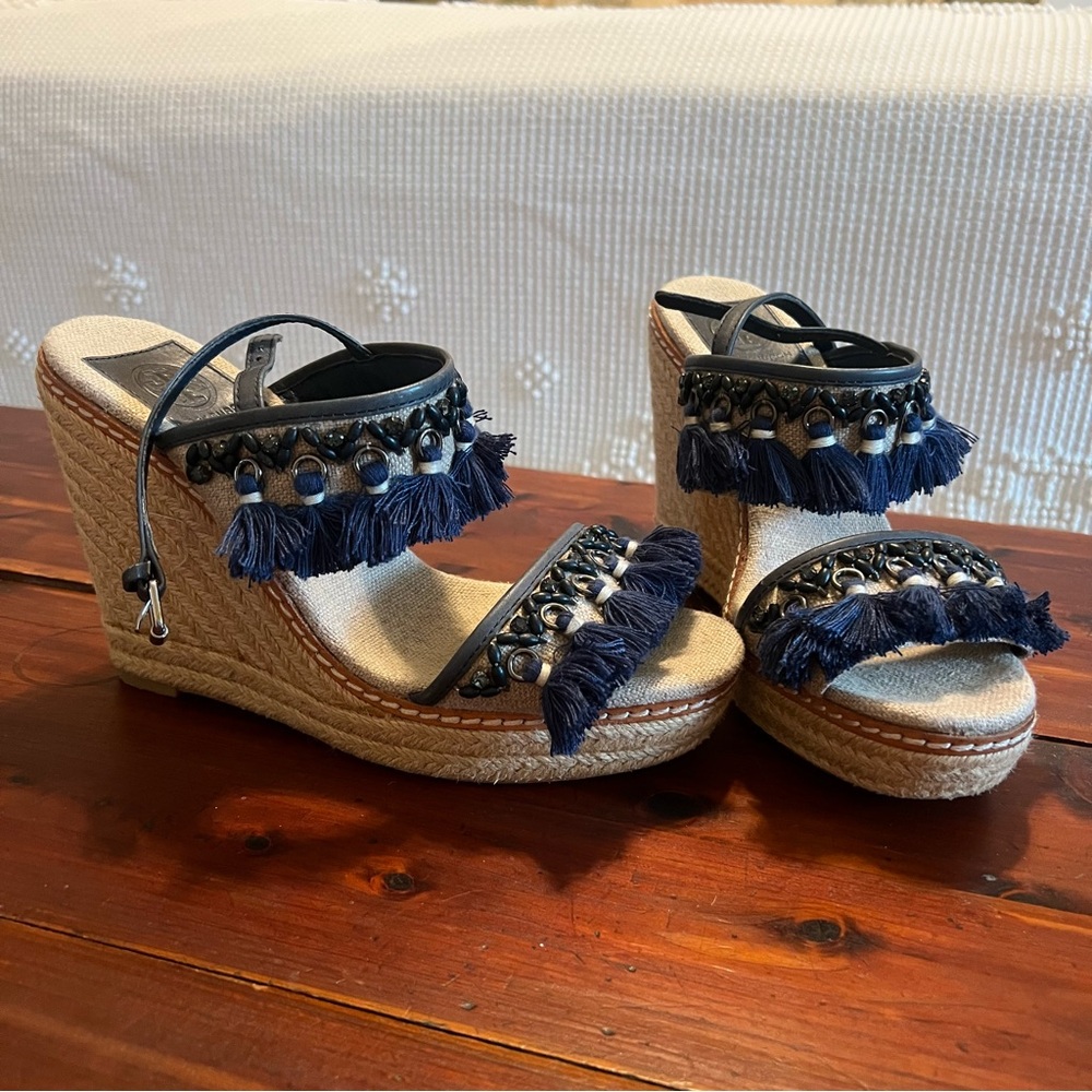 Tory Burch Navy Niyah Espadrille Wedges
